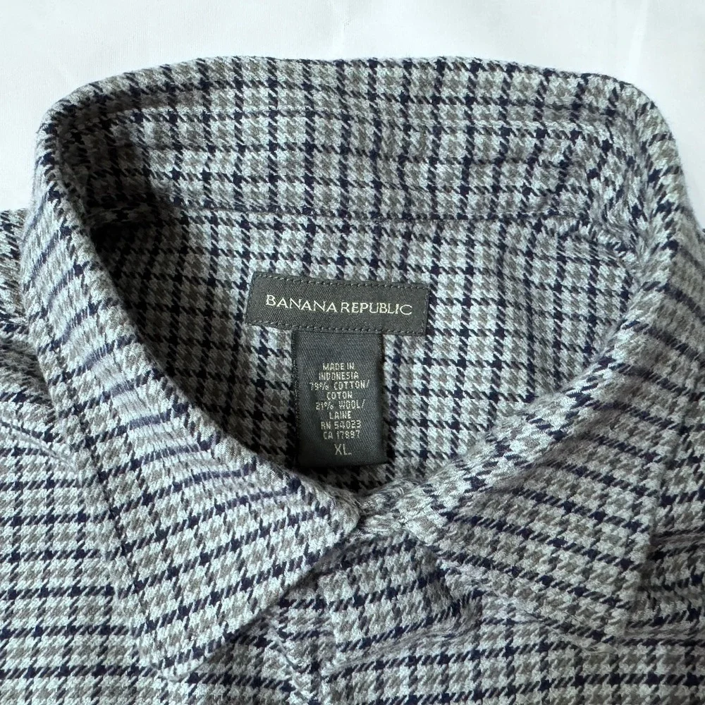 Banana Republic Wool Blend Button Down Shirt Plaid Checkered‎ Mens XL